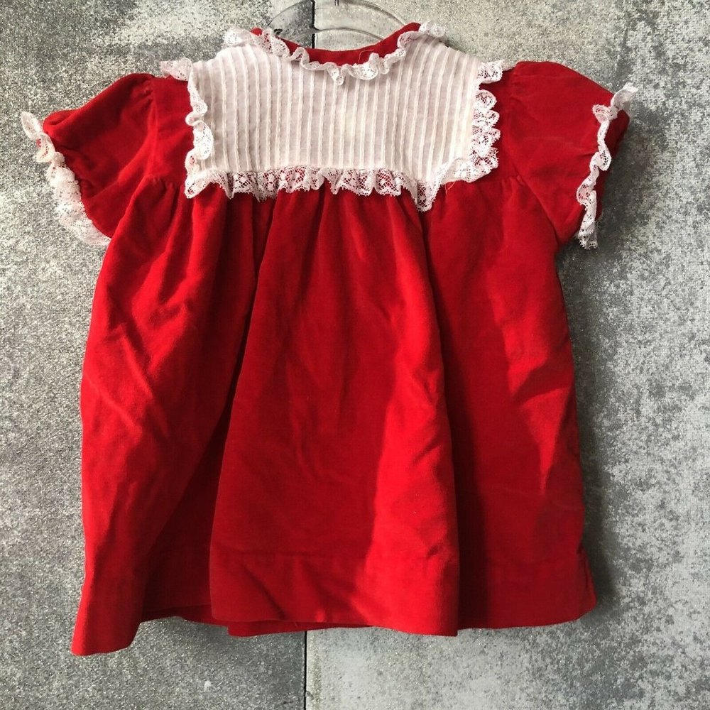18m Peaches & Cream Girls Red Velvet Lace Christma